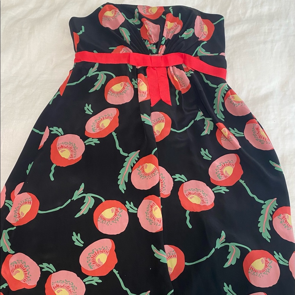 Ana Sui for Anthropologie Silk Strapless Dress